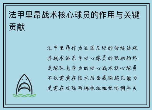 法甲里昂战术核心球员的作用与关键贡献